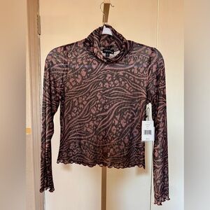 NWT Originality Brown Sheer Fitted Blouse